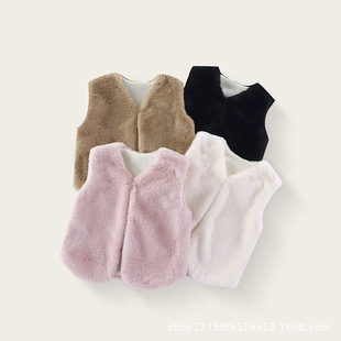 女童仿皮草马甲儿童毛绒马甲秋冬坎肩女童长毛绒保暖背心外套批发