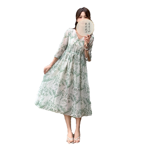【现货】2024夏季新中式盘扣斜领碎花连衣裙155-603-P105K15图片