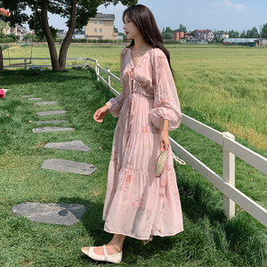 长袖收腰显瘦印花公主蛋糕裙155-2417-P110K160图片