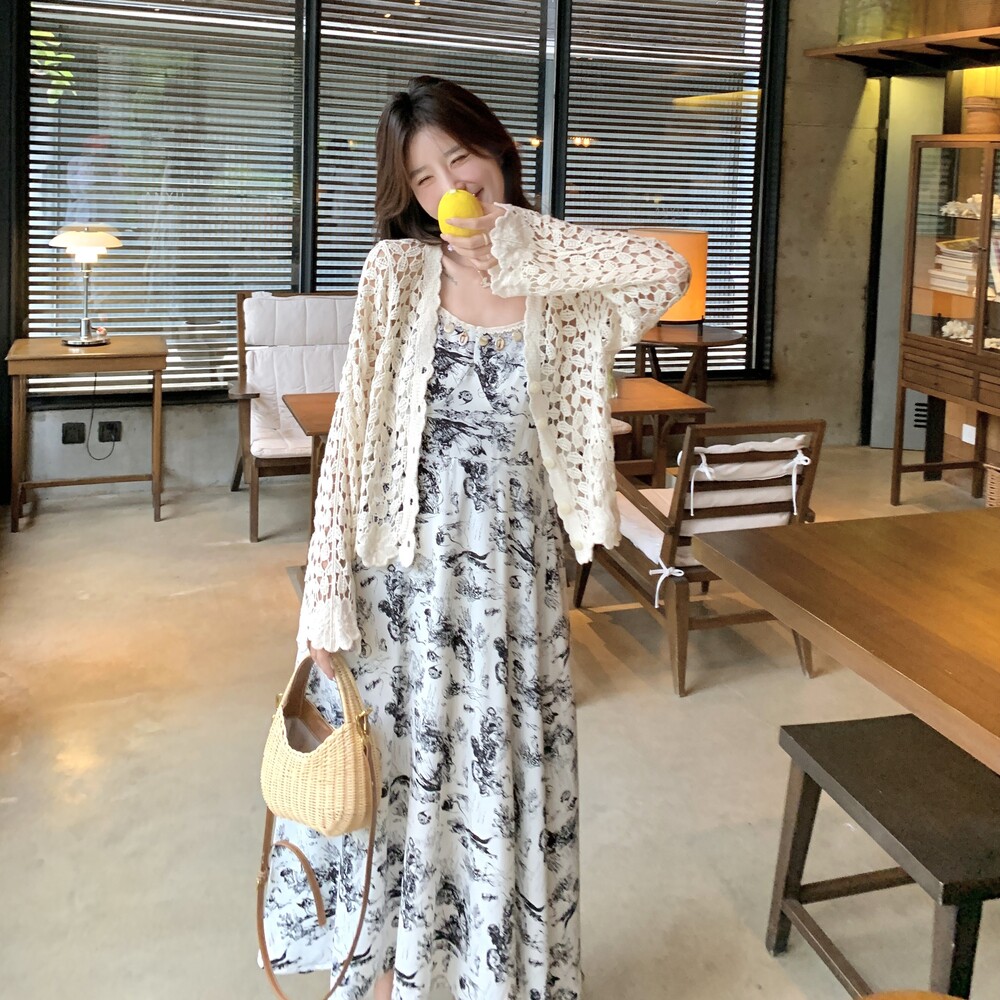 甜美开衫水墨吊带连衣裙套装女夏2025新款温柔风独特漂亮爆款长裙,女装套装/套裙,世纪海洋