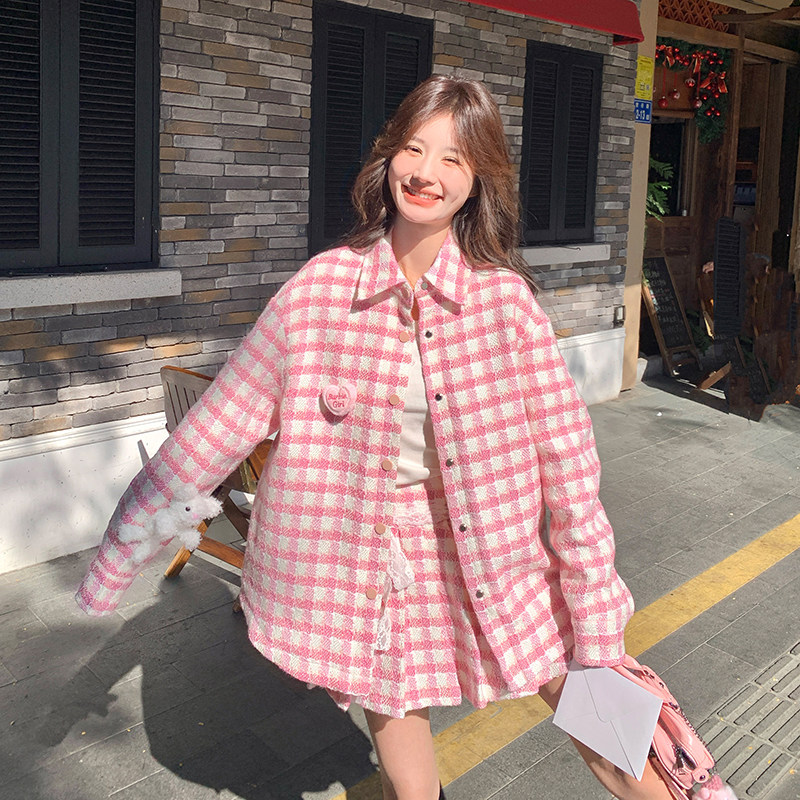 【现货】毛呢格子加棉外套+短裙155-8651-P195K270,女装套装/套裙,世纪海洋