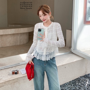法式甜美米白色蕾丝花边衬衫外套女春秋2025新款气质爆款漂亮上衣图片
