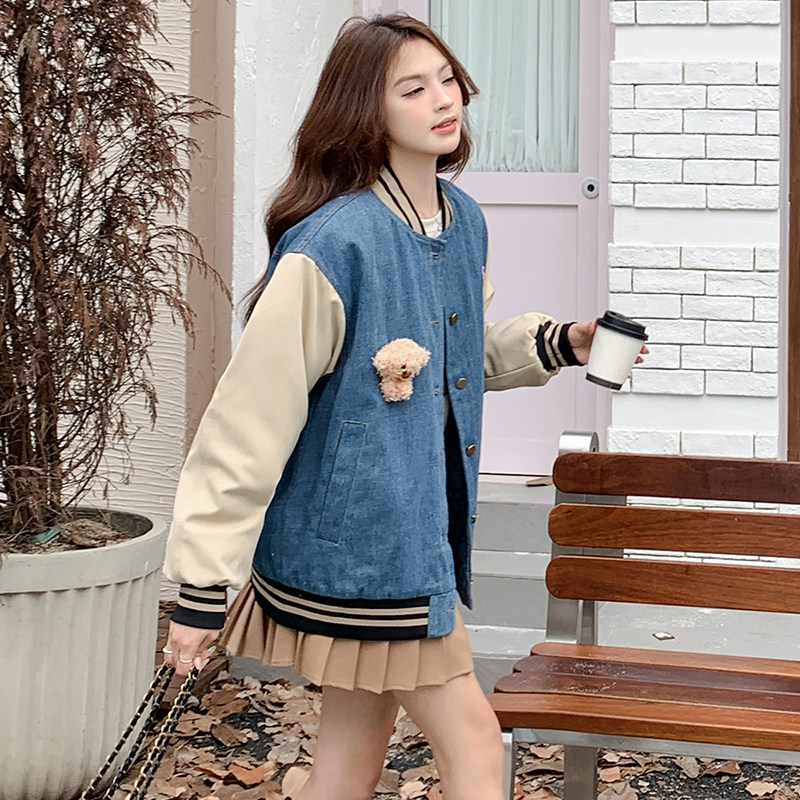 【雪景】牛仔加棉棒球服外套（玩偶可拆卸）155-198-P175控275图片