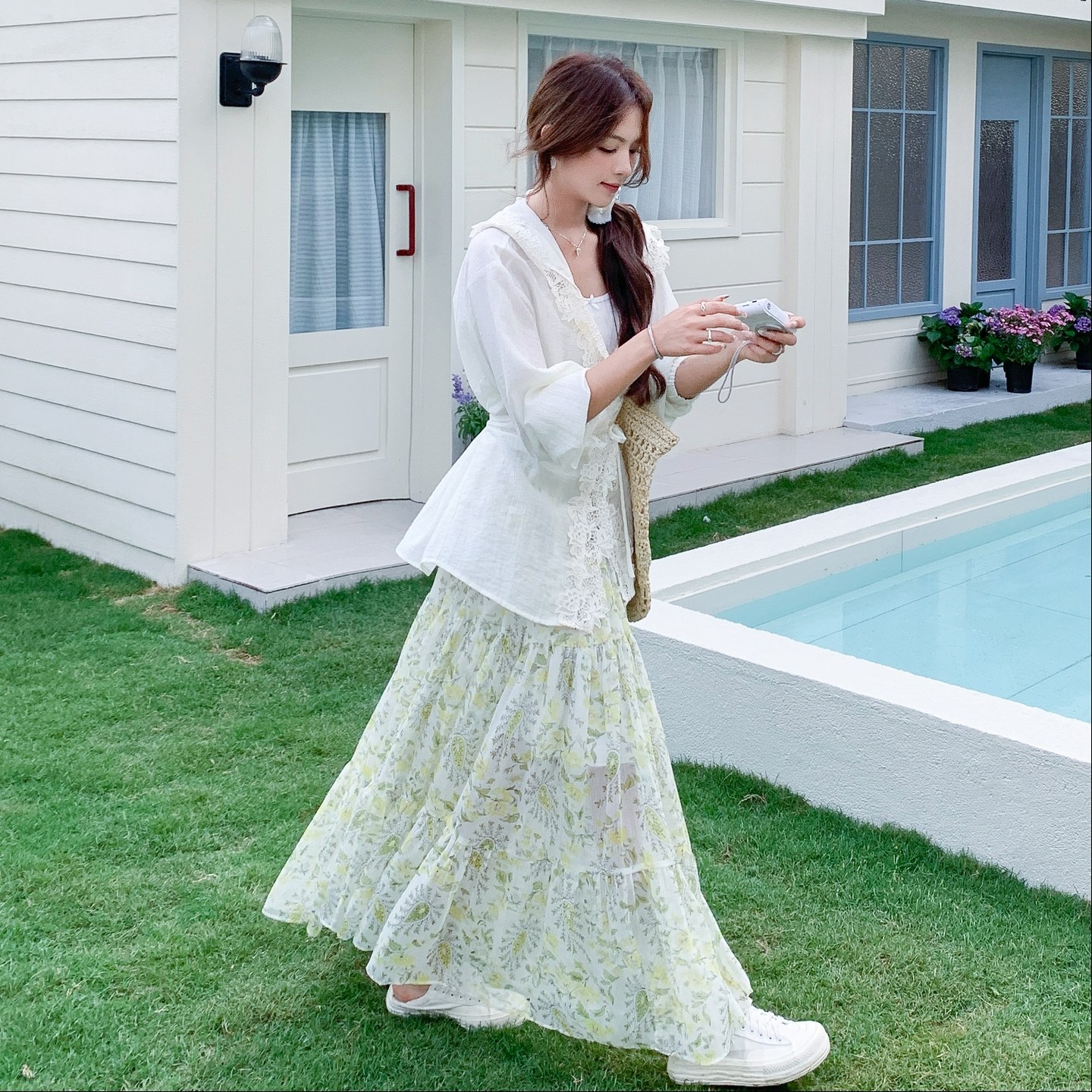 蕾丝花边连帽轻薄防晒外套两件套女夏季2025年时髦碎花半身裙套装，商品下架区商品下架区，世纪海洋