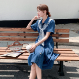 盐系减龄披肩牛仔连衣裙女2025春秋季新款收腰显瘦高级感衬衫长裙，女装连衣裙，世纪海洋