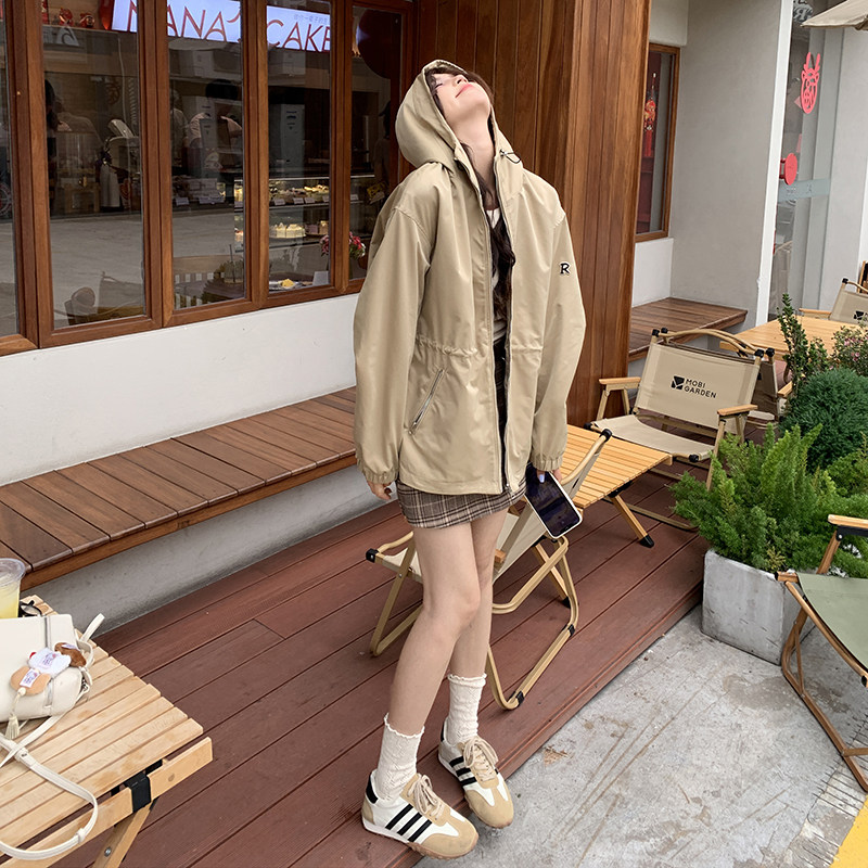 2025春秋新款设计感小众宽松连帽夹克上衣女韩版休闲短款工装外套,女装风衣,世纪海洋