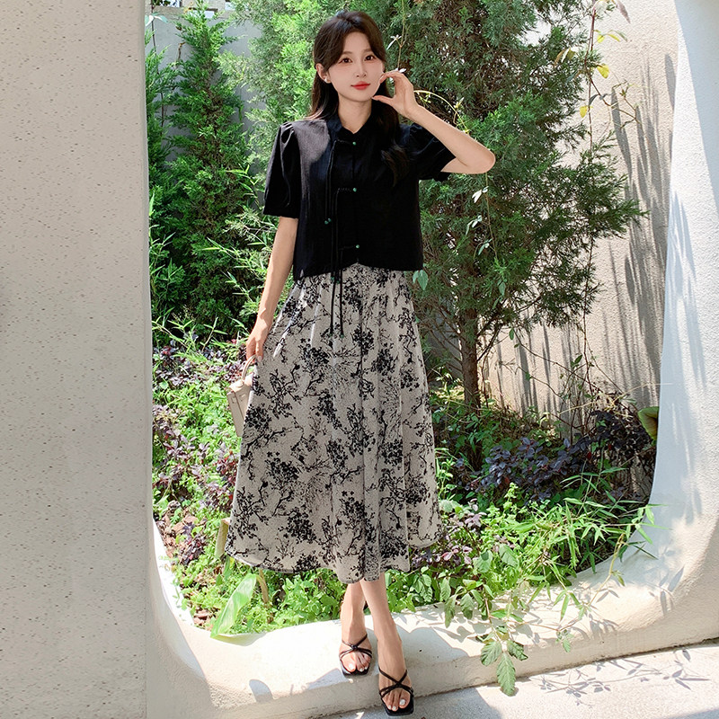 碎花风新中式套装裙女夏2024新款两件套155-617-P115K168,商品下架区,世纪海洋