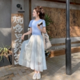 假两件针织蕾丝拼接连衣裙女夏2025新款特别漂亮掐腰裙子绝美洋气，女装连衣裙，世纪海洋