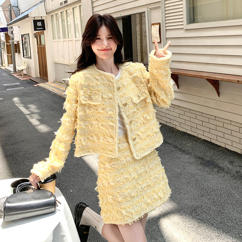 羊毛花呢重工艺特种纱小香外套+裙子套装155-8623-P195K270,女装套装/套裙,世纪海洋