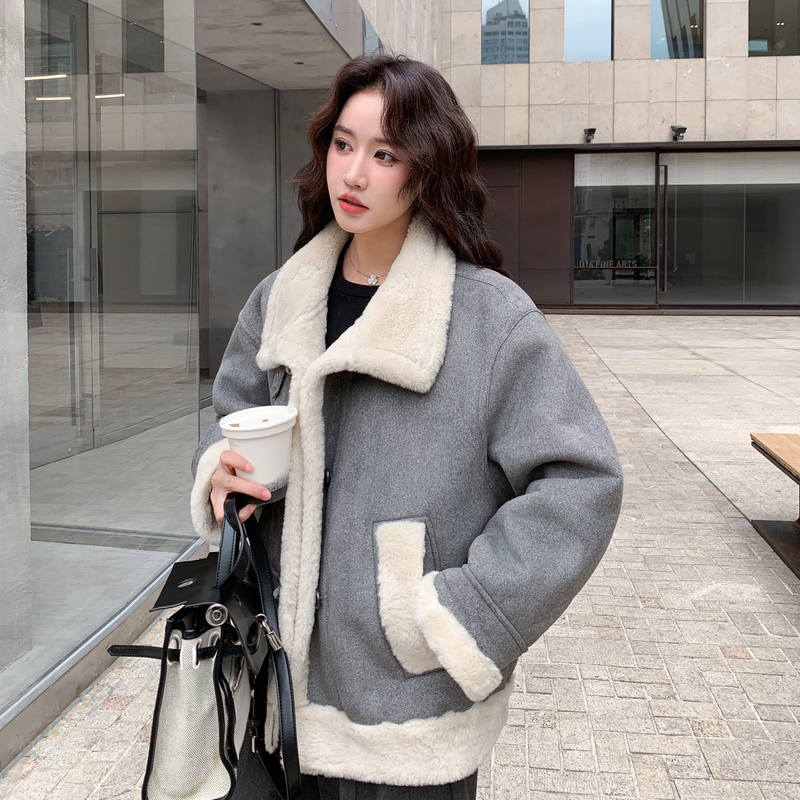 皮毛一体羊羔毛加绒外套155-8707-P215K315，女装短外套，世纪海洋