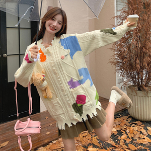 个性彩色色块涂鸦毛衣开衫（玩偶自由拆装）155-179-P155控230图片