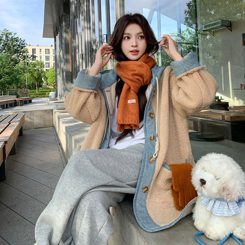 羊羔毛颗粒连帽外套155-156-P175控249，女装皮草，世纪海洋