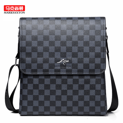 男士斜挎包新款潮流格纹带盖背包