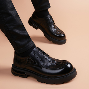 头层牛皮男士商务正装皮鞋男款真皮内增高厚底圆头英伦风休闲男鞋