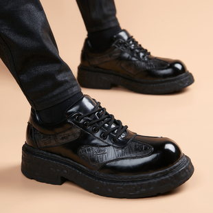2025男士真皮运动休闲皮鞋男款英伦风厚底内增高圆头商务正装男鞋
