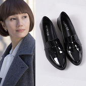 乐福鞋 2025年春季 百搭内增高小皮鞋 唐晶同款 平底黑色软底工作鞋 女