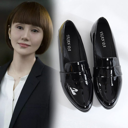 唐晶同款秋季韩版百搭黑色乐福鞋