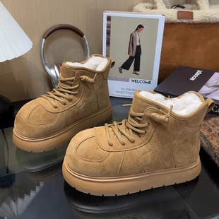 外穿 雪地棉鞋 厚底丑萌面包雪地短靴子女冬季 加绒加厚保暖2024新款