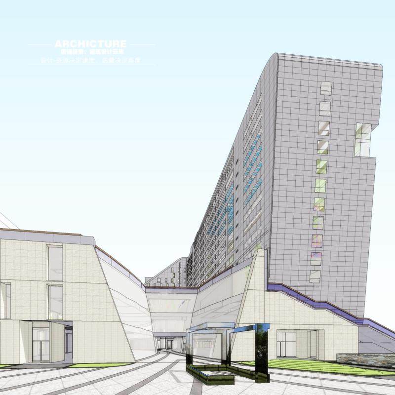 现代/高层/异形/l型企业总部办公楼/退台式/板式塔楼/建筑/su模型