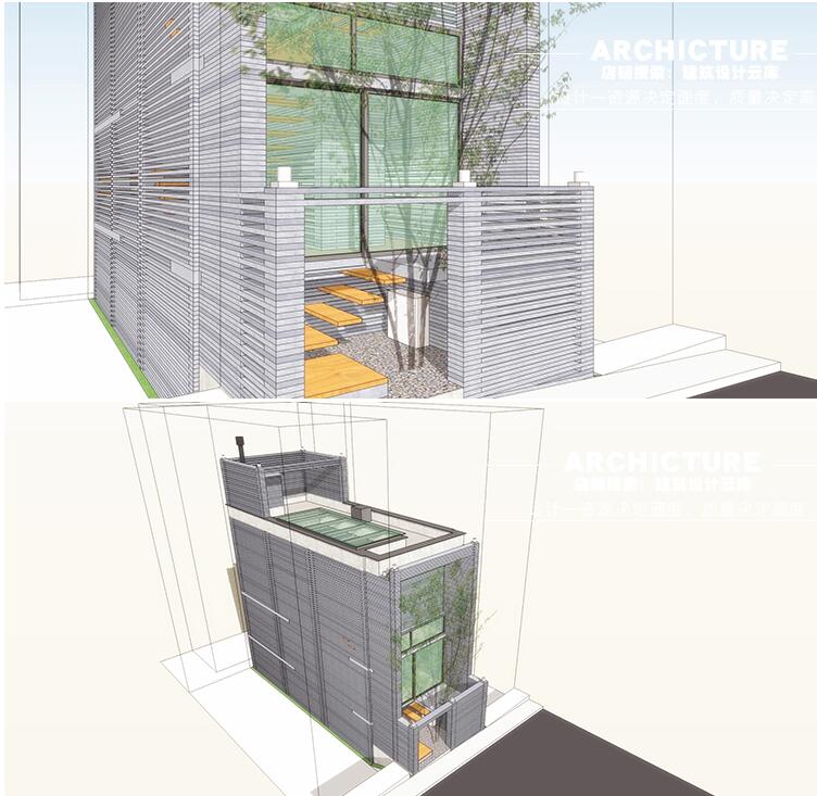 国外/三层现代青砖砖砌表皮立面/独栋私人别墅/小住宅建筑/su模型