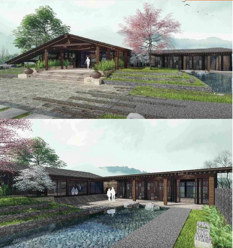 su美丽乡村民宿田园山地农庄度假村民宿酒店农家乐旅游建筑su模型