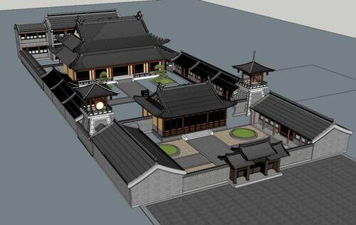 su素材中式古典汉唐风 宝殿寺庙寺院 宫殿建筑规划设计su模型