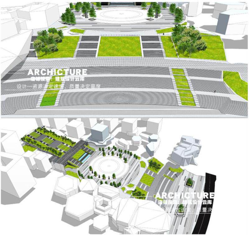 公园广场小区台地高差山地处景观步行道路su模型草图大师