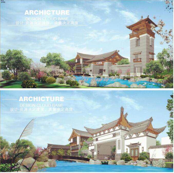 山庄中式仿古/商业风景区入口大门/牌楼牌坊/景观建筑方案/su模型