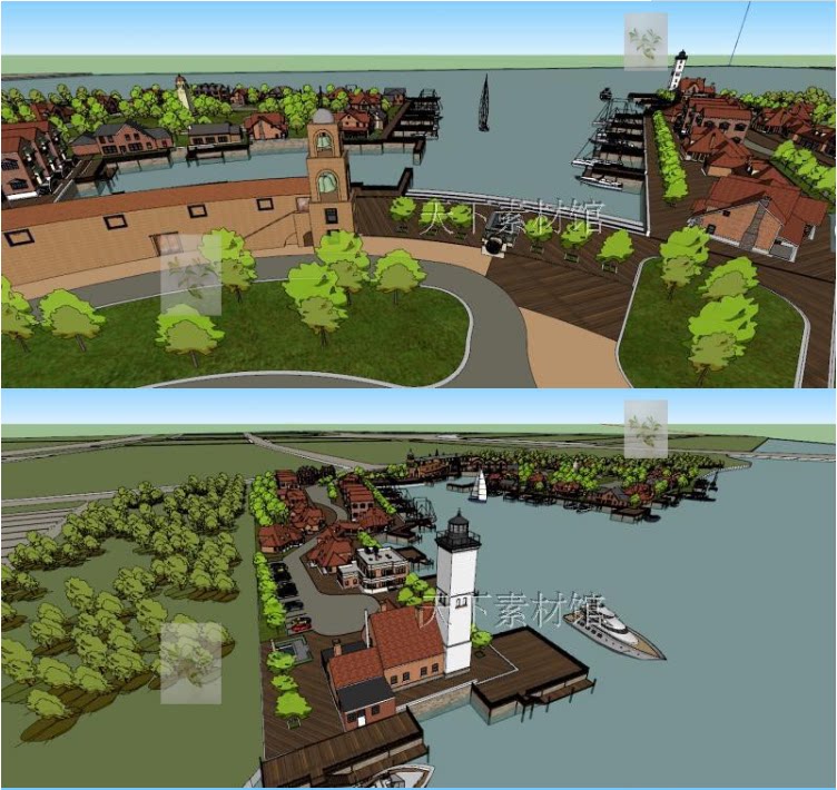 游船码头su模型 草图大师sketchup设计素材源文件游船码头skp模型
