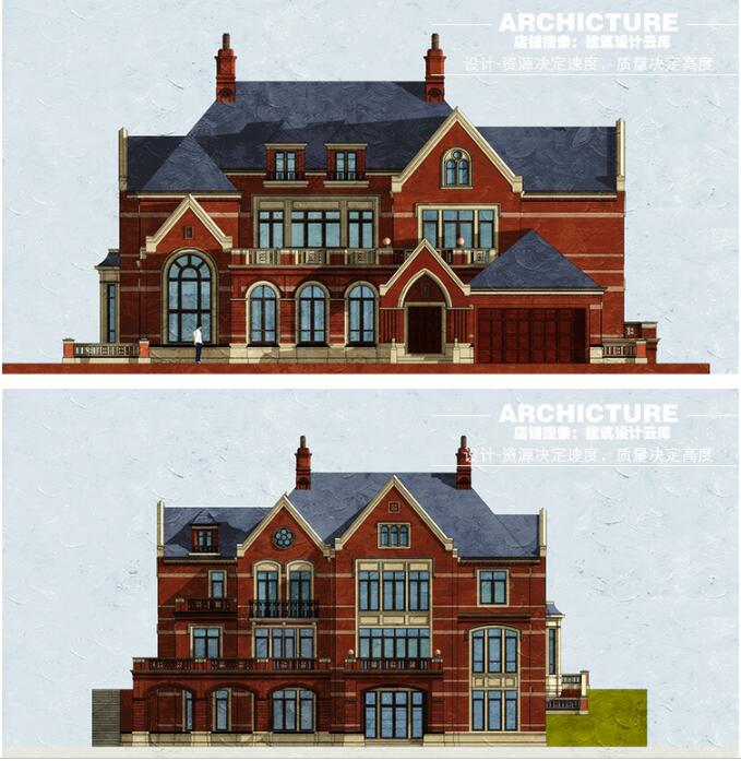 乡村英式/美式独栋/院落庭院花园别墅/红砖住宅建筑设计/su模型