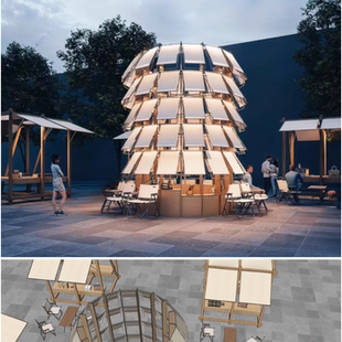 7个网红艺术木结构移动售卖棚 咖啡亭 奶茶铺摊位SU模型素材