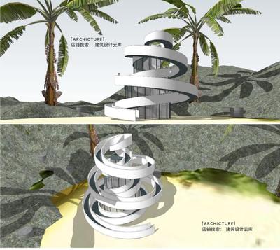 浪漫温馨神秘气色海边旋转楼梯su模型丝带装婚礼教堂SKetchup