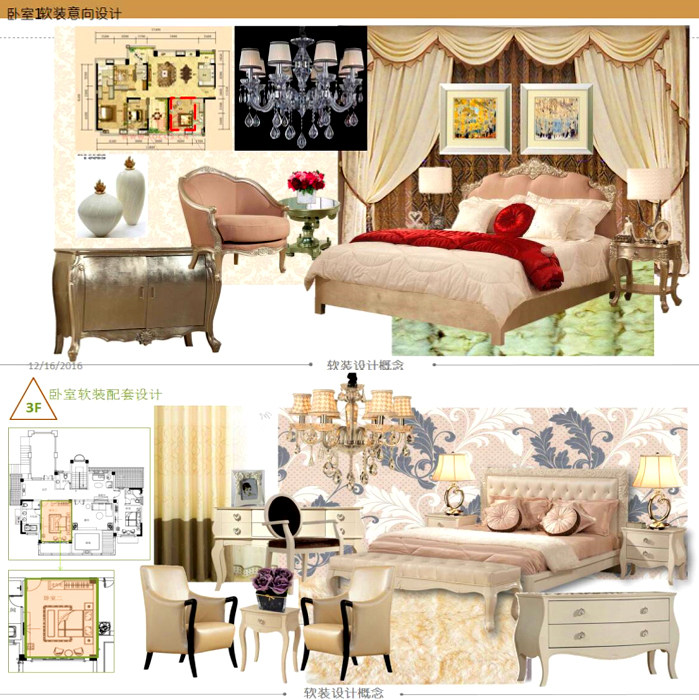 2套新古典风格样板房软装概念配置方案PPT模板可编辑