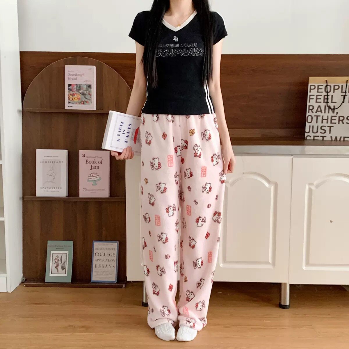 可爱Kitty猫秋冬长裤法兰绒居家休闲可外穿睡裤女软糯糯双面绒裤