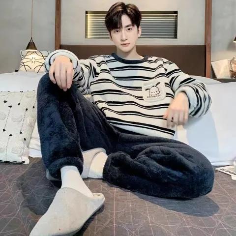 珊瑚绒法兰绒睡衣冬季保暖套装