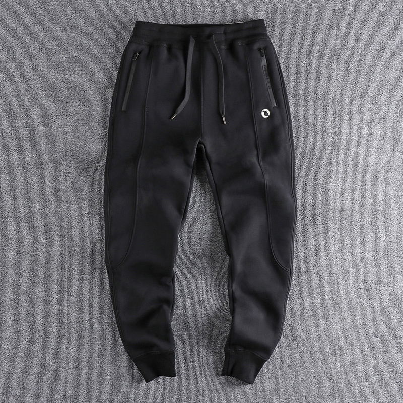 立体裁剪运动拉链口袋加绒厚款休闲卫裤男美式潮流休闲宽松小脚裤