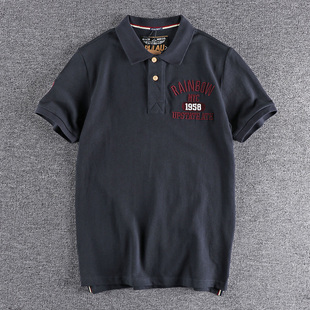 时尚 短袖 修身 珠地棉T恤上衣 夏季 休闲立体刺绣字母男士 美式 polo衫
