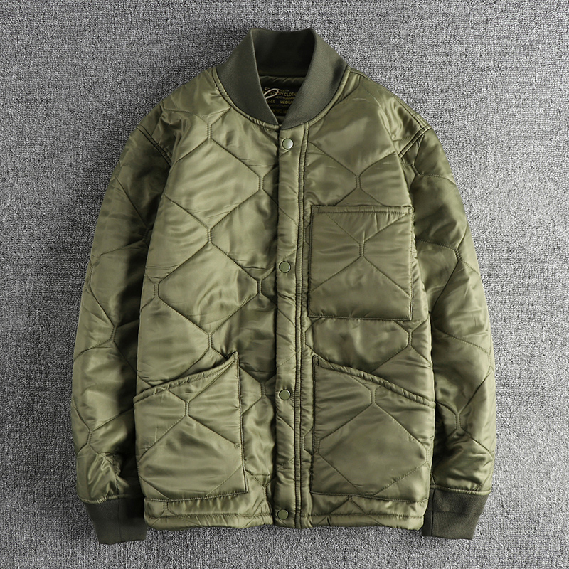 绗缝菱形格夹棉保暖飞行员夹克