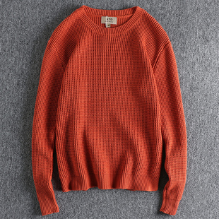 纯色潮流秋冬百搭青年圆领打底衫 下摆开衩复古提花针织衫 毛衣男