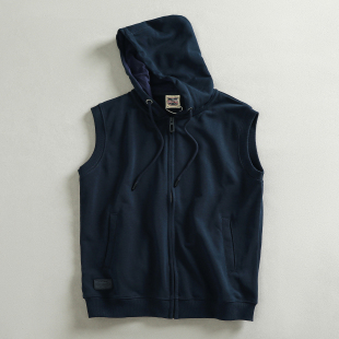 外贸原单340G针织毛圈棉连帽卫衣马甲男春秋百搭潮流青年健身坎肩