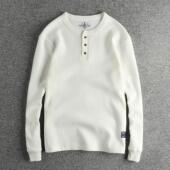 280G柔软华夫格面料长袖 打底 亨利领套头衫 T恤男美式 休闲潮流经典