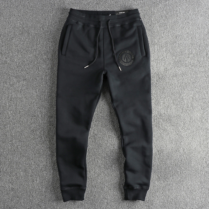 秋冬美式深宝蓝水洗加绒加厚休闲卫裤男 重磅高密刺绣运动束脚裤,男装,休闲裤,淘宝优惠券,粉丝福利购,淘宝优惠卷