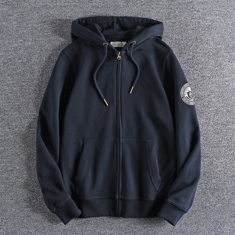 春秋季美式刺绣开衫运动连帽卫衣