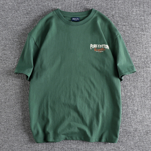 宽松 ins潮流美式 280g双纱水洗全棉字母户外双面印花短袖 男t恤夏季