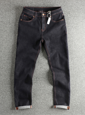 2025秋冬新品复古原色美式潮流小直筒牛仔裤男重磅痞帅高街长裤子