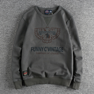 新品印第安复古元素印花男士卫衣 420g冬季加绒加厚圆领长袖上衣