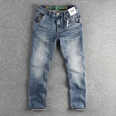 美式 子 微弹舒适面料小直筒长裤 复古潮流重水洗做旧猫须牛仔裤 男