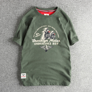 青年半袖 速度机车元 T恤男水洗磨毛纯棉夏季 复古短袖 t恤 素图案美式