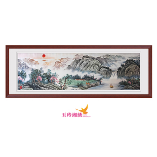 别墅客厅大山水纯手工绣湘绣中国湘绣艺术馆玉玲湘绣大师作品原产