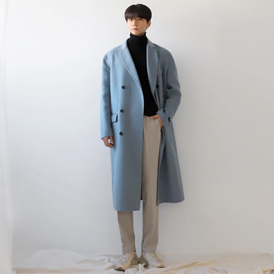 秋冬新款双排扣过膝羊绒潮流大衣